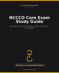 Cover of the NCCCO Core Exam Study Guide PDF by On The Hook Crane Prep, listing site setup, load charts, rigging, signals, inspections and OSHA/ASME topics